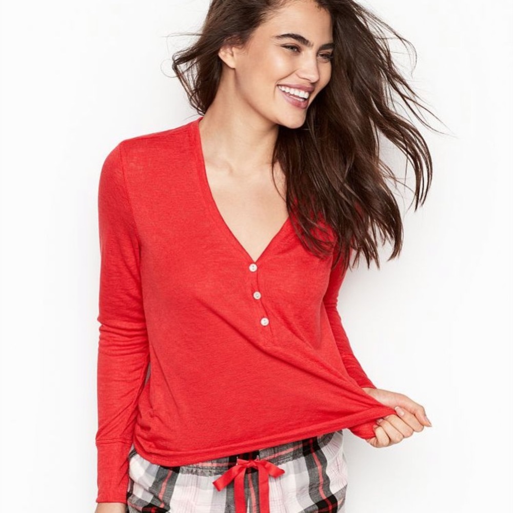 NWT Victoria’s Secret Red Henley PJ Top